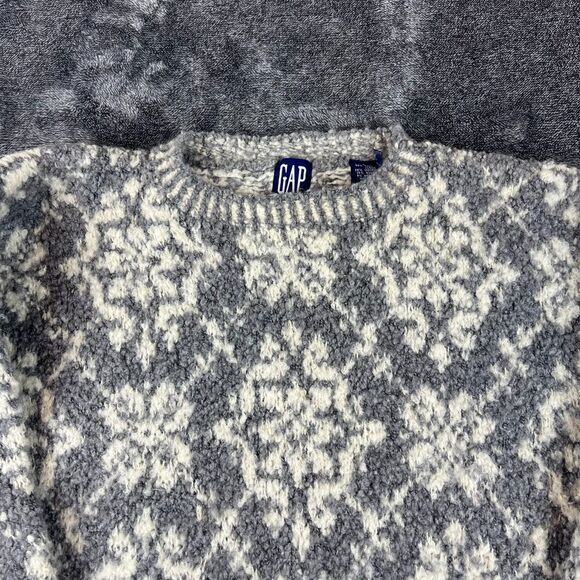 Vtg GAP Wool Mohair Knitted Nordic Snowflake Sweater Crewneck Women's L - Picture 2 of 10